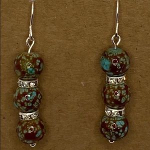 Brown and Teal with Rhinestones | Drop Earrings